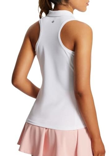 baleaf Women's Tennis Shirts Tank Tops Sleeveless Golf Polo Racerback with Collar Athletic Tanks Quick Dry-White-M