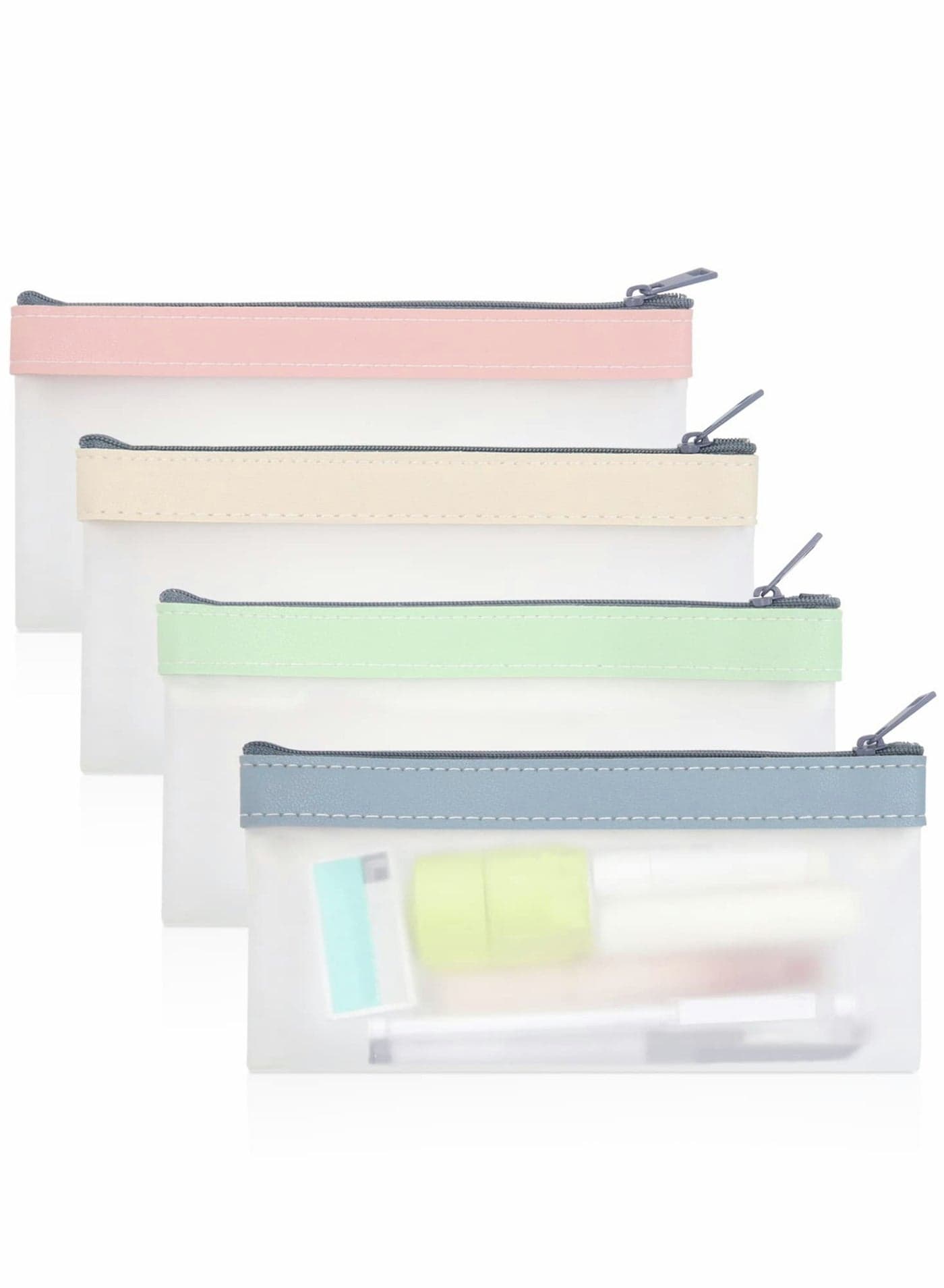 4pcs Soft TPU Clear Pencil Pouch Set with Zipper - Versatile Travel Bags for Office Supplies Cosmetics in Multiple Colors