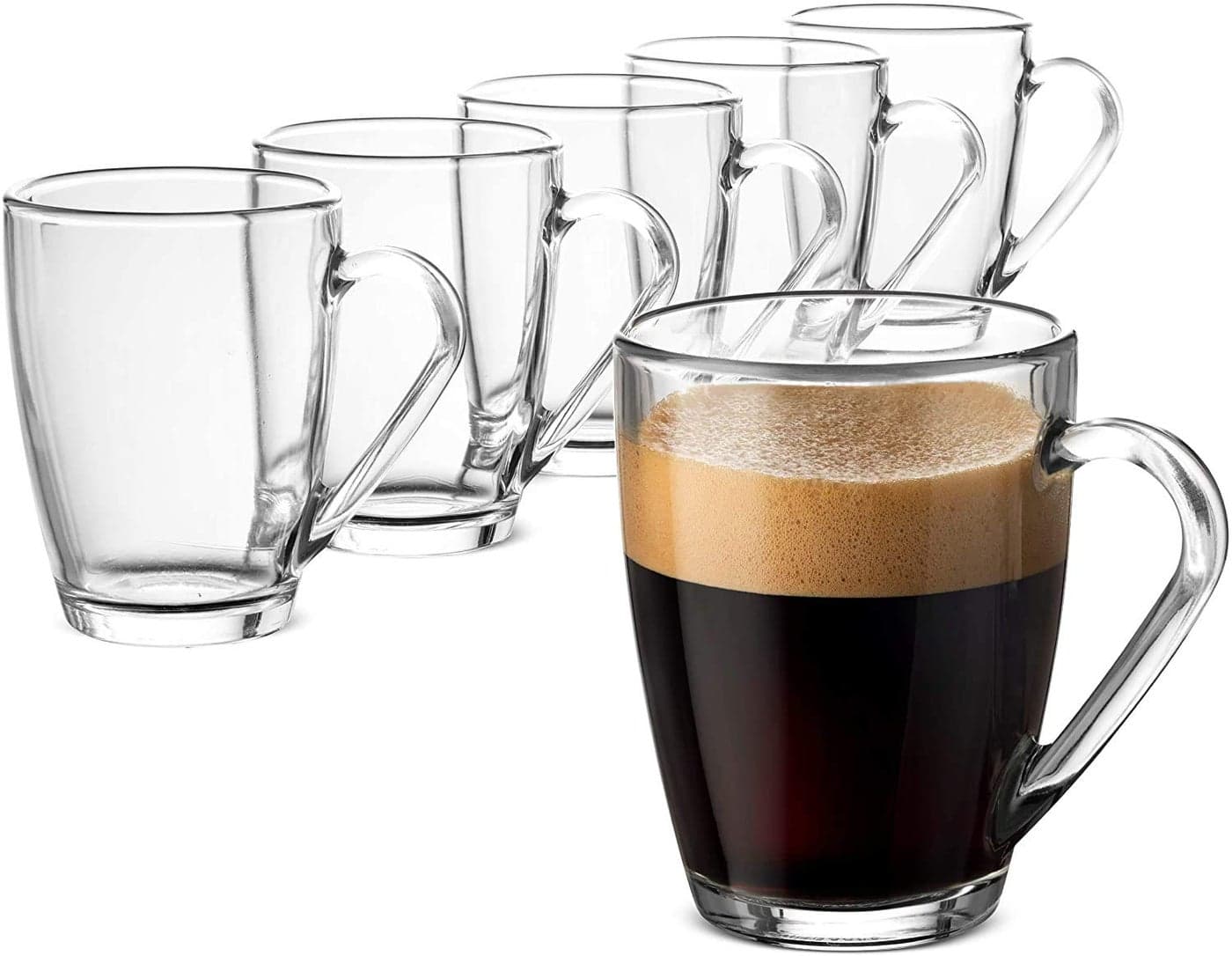 KELVEE Glass Coffee Mug with Handle Set of 6 Medium Clear Drinking CupsTempered Glasses CupThermal Shock Resistant Mugs for Tea Espresso Cappuccino Milk Hot Latte