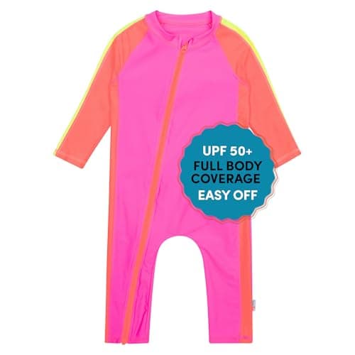 SwimZip Girls' Long-Sleeve UPF 50+ Swimsuit for Baby, Toddler, & Little Girls Neon Pink/Orange
