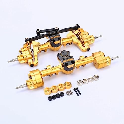 RCAWD Full Brass SCX24 Portal Axle Set Front & Rear Housing with Brass Gears& Brass Hex & #45 Steel Worm Gears Upgrades for Axial 1/24 Parts AXI90081 AXI00001 AXI00002 AXI00005 AXI00006 Yellow