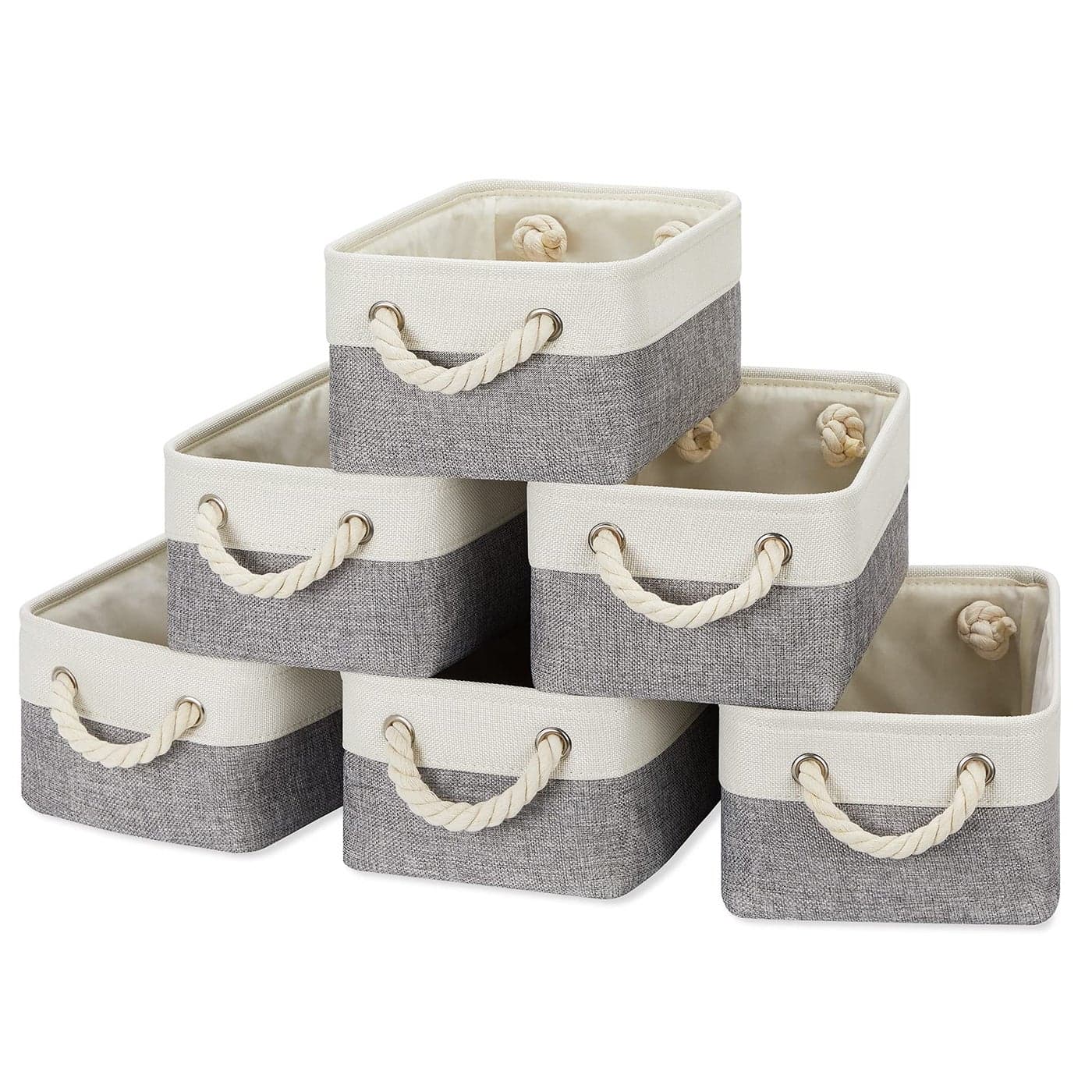 Temary Small Storage Baskets for Organizing 6Pcs Small Storage Bins Decorative Collapsible Fabric Gift Baskets Empty for Home WhiteGrey118L x 79W x 53H inches