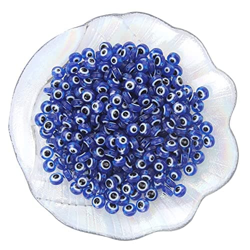 200pcs 8mm Evil Eye Beads Royal Blue Resin Lampwork Evil Eye Beads with Elastic Rope for DIY Crafts Making AccessoriesRoyal Blue