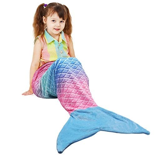Catalonia Kids Mermaid Tail Blanket, Super Soft Plush Flannel Sleeping Snuggly Blanket for Girls, Rainbow Ombre, Fish Scale Pattern, Mermaid Gifts for Girls Birthday