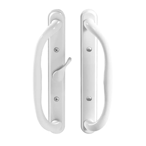 GAS Hardware 10 Olympus Sliding Patio Glass Door Center Latch Position White Pull Handle Set Replacement fits 3 inches Hole Spacing and 114 to 214 Door Thickness