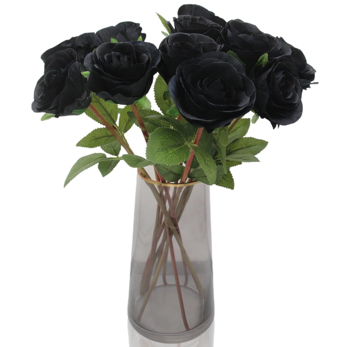 Hananona Black Artificial Roses for Flower Arrangement 12 Pcs Silk Black Roses Bouquet for Halloween Home Decoration Faux Black Roses for Halloween and Gothic Decoration