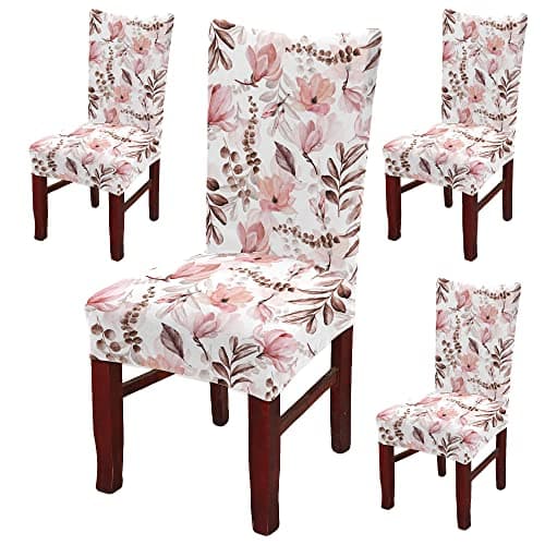 BRIDA Polyester Spandex Stretchable Floral Geometric Printed Dining Chair Covers Elastic Chair Seat Case Protector, Slipcovers (4 Chair Cover, Watercolor Flowers, Multicolor)