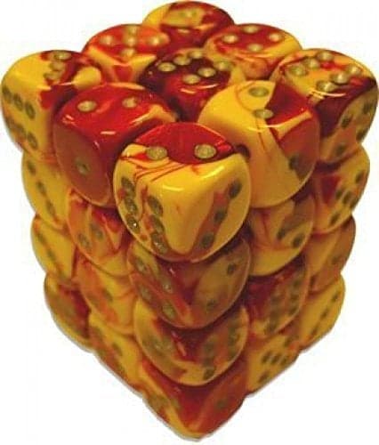 Chessex Dice d6 Sets Gemini Red Yellow with White 12mm Six Sided Die 36 Block of Dice