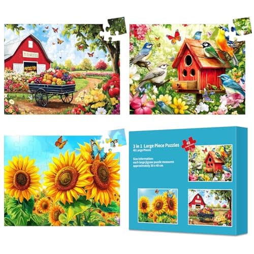 3 Pack 48 Large Piece Puzzles for Seniors Dementia Alzheimers Products Activities for Elderly AdultsAlzheimers Puzzle Memory Cognitive Games Easy Jigsaw Puzzle Gifts with 3 Storage Bags