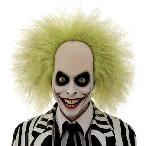 FYXZHUO Men’s Short Light Green Curly Bald Synthetic Fiber Wig Unisex Halloween Cosplay Costume Wigs