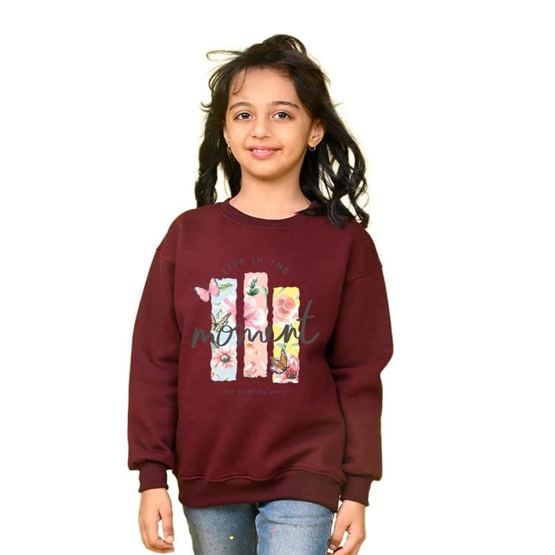 Nusyl Girl's Moment textPrinted Crew/Round Neck Oversized Sweatshirt |Skin Friendly Full Sleeve Sweatshirt|Pullover Loose Fit Sweatshirt | Burgundy