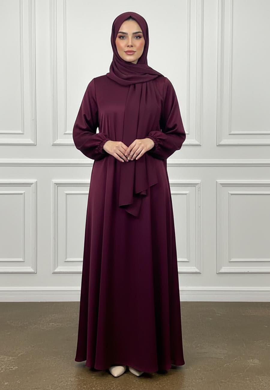 Deep Plum Silk-Finish Abaya-888