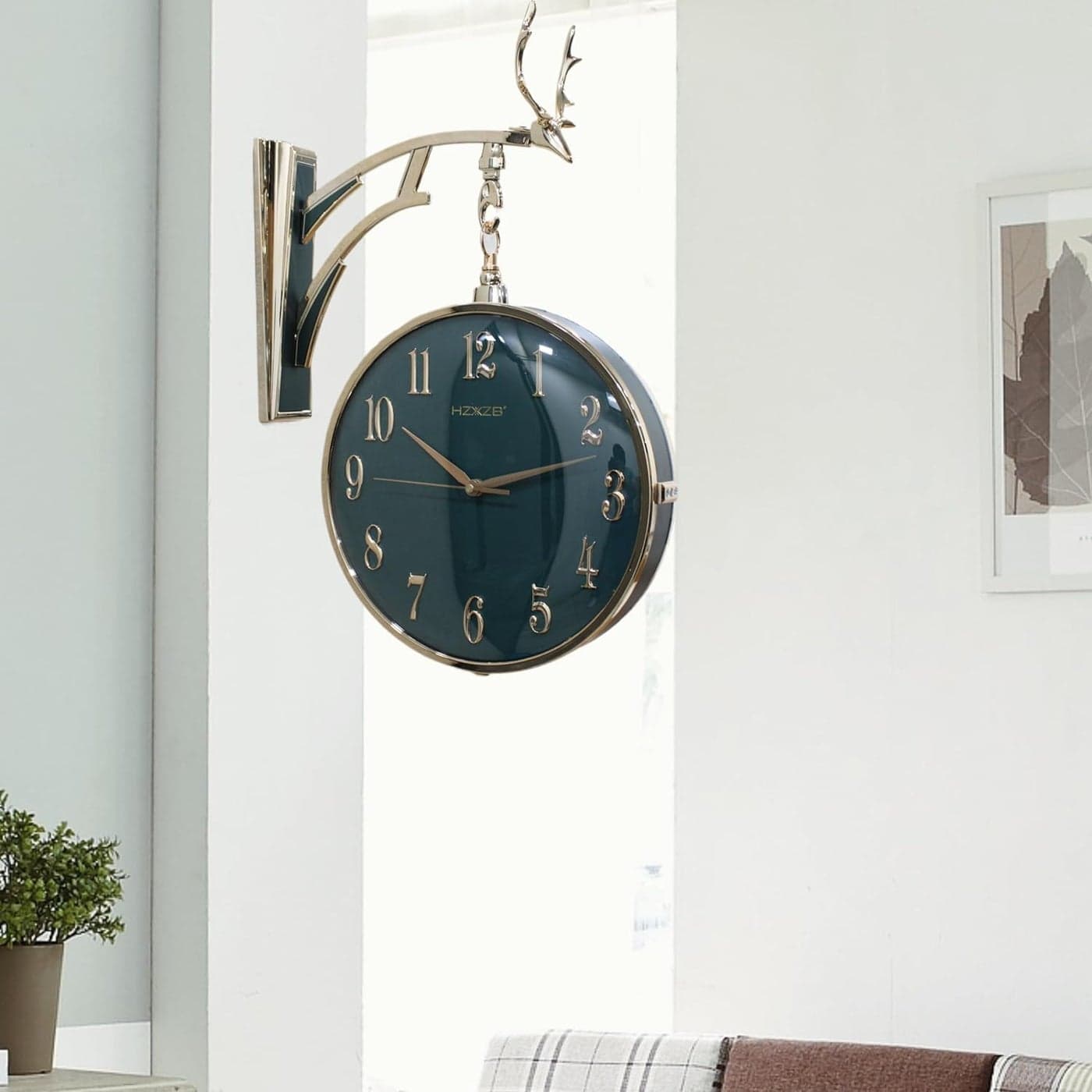 YHK 1pc Retro Antique Style Wall Clock Garden Clock Double Sided Station Clock European Artistic Wall Clock Photo Props Outdoor Decor W4Green