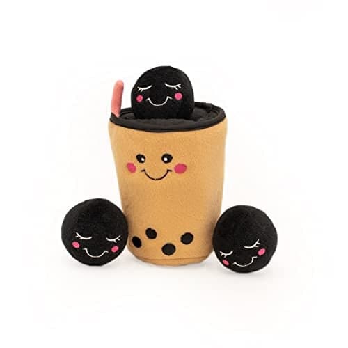 ZippyPaws Burrow Interactive Dog Puppy Toys for Boredom Stimulating Pet Products to Keep them Busy Hide Seek Plush Dog Puzzles Squeaky Enrichment for Small Medium Large Dogs Boba Milk Tea