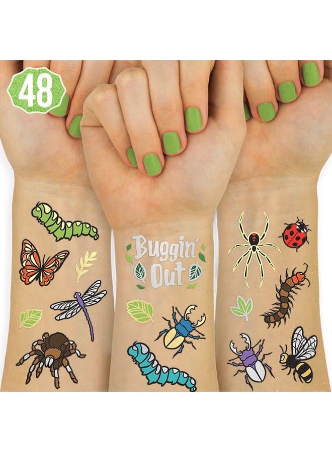 Bug Temporary Tattoos - 48 Glitter Styles | Buggin' Out Insect Birthday Party Supplies, Bees, Spiders, Beetles, Butterflies, Arts and Crafts