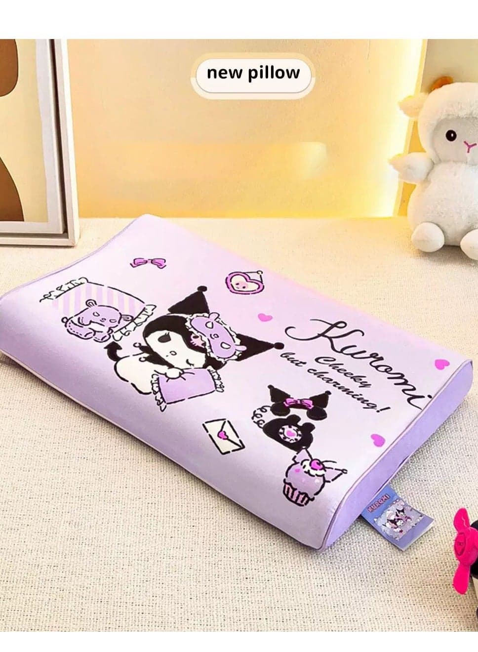 Kurome Cartoon Pattern Natural Latex Pillow Children's Pillow Suitable for 2-12 years old (size: 27cm × 44cm; includes: pure cotton pillowcase + latex pillow core)