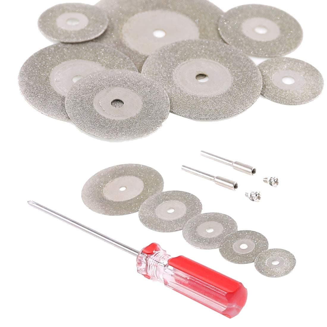 DIY Crafts Pack OF 34 Pcs Design No 1 Assorted Sizes Diamond Cutting Wheel Kit Rotary Tool Cutting Wheels Sets with 2Pcs Mandrel and 1 Screwdri Pack OF 34 Pcs Design No 1