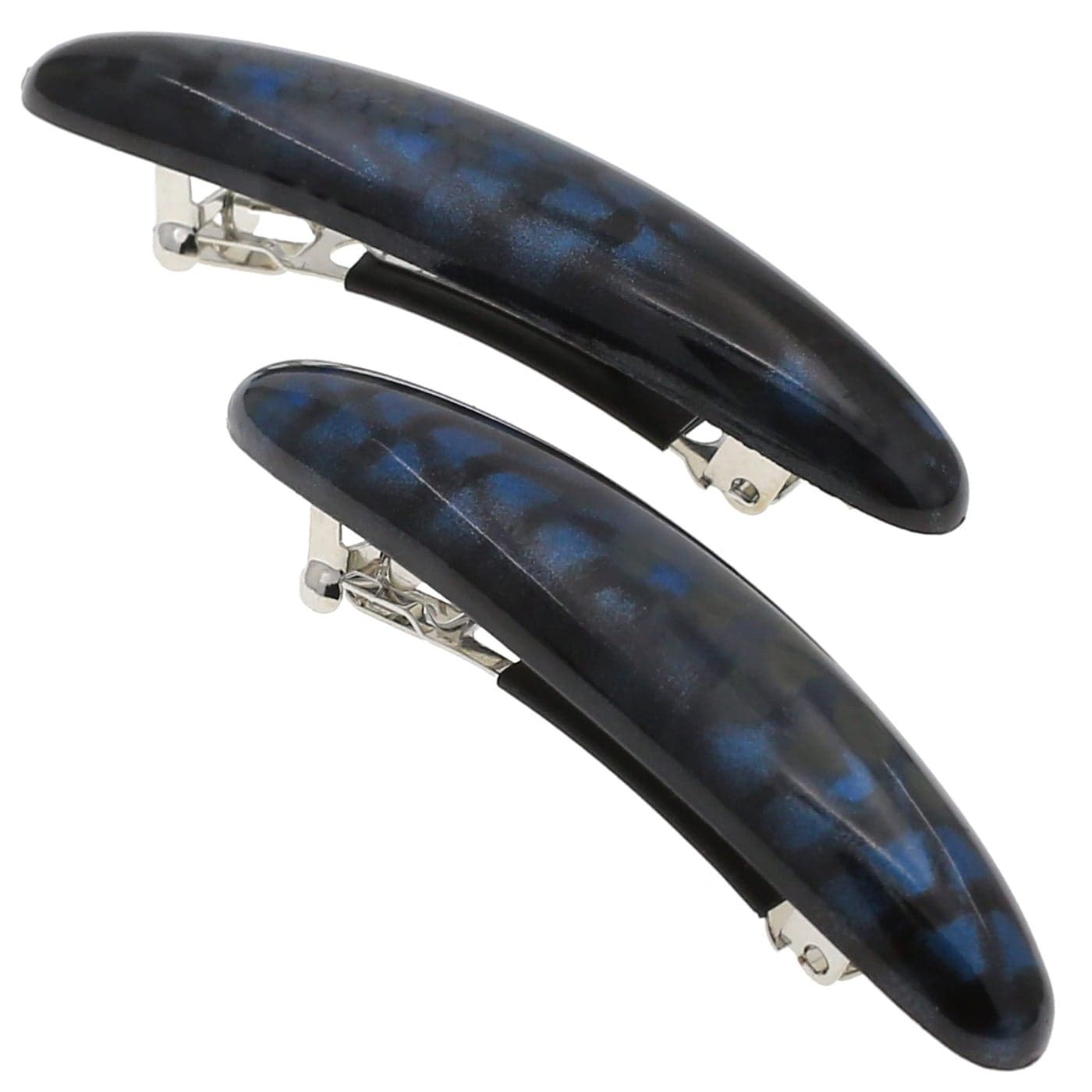 Camila Paris CP3422 French Hair Barrette Clip for Girls Blue and Black Small Set of 2 Strong Hold Grip Hair Clips for Women No Slip Rubberized Automatic Clasp Girls Hair Accessories Made in France
