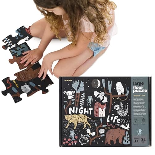 Wee Gallery Floor Puzzle 24Piece Jumbo Jigsaw Puzzles for Toddlers Early Learning Activity Cognitive and Fine Motor Skills Development Learning Toys for Toddlers Night Life