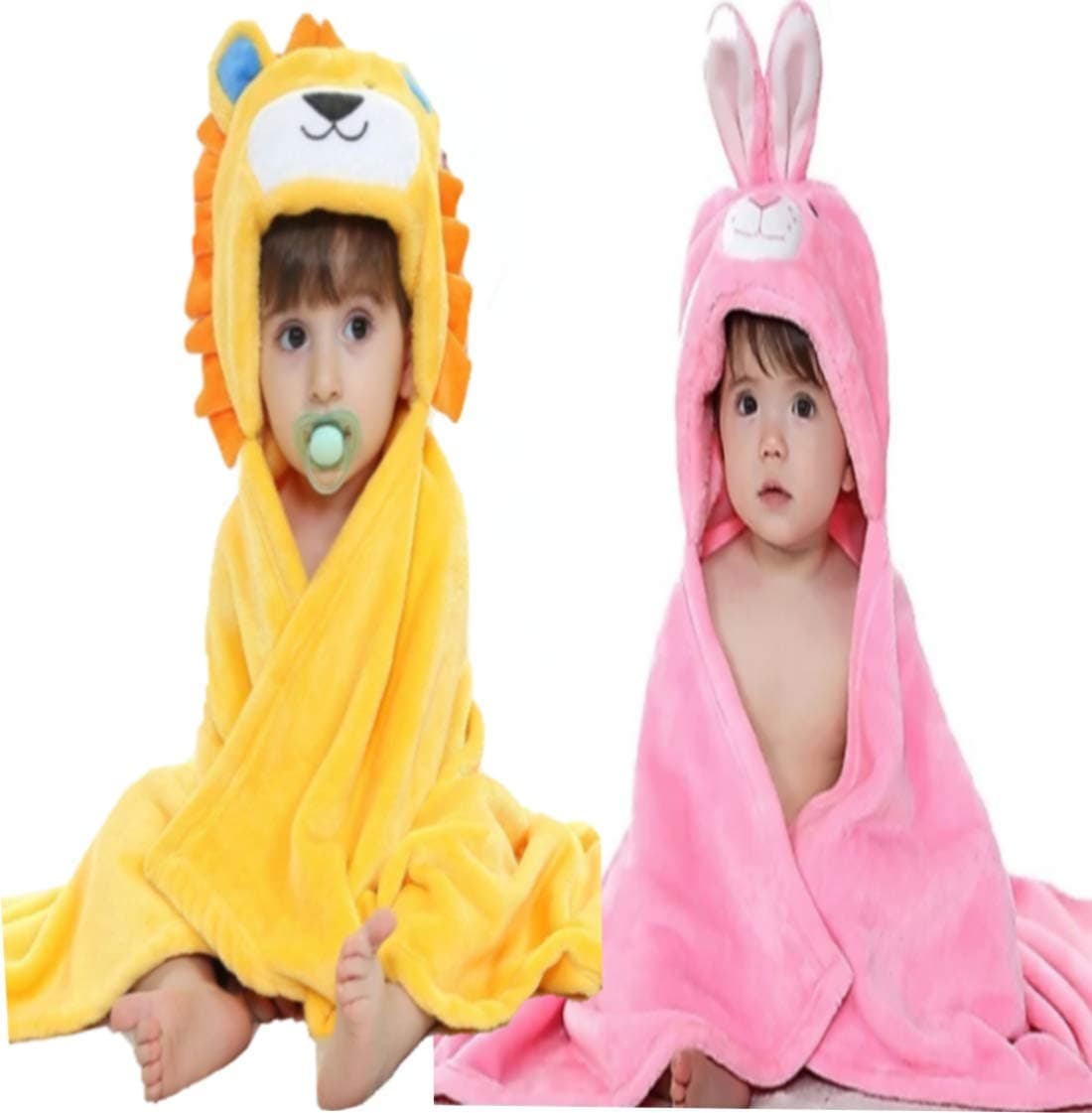 BRANDONN Baby Bath Towel New Born Combo Pack of Funny Hood Wrapper Cum Blanket for Baby Boys and Baby Girls Pack of 2