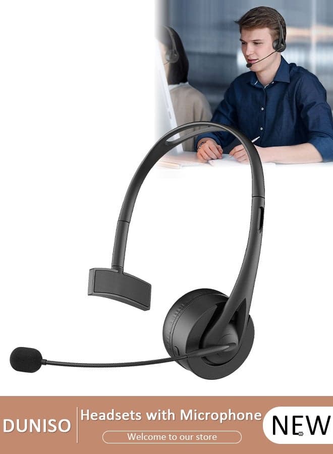 Wireless Bluetooth Headset for Business Single Ear Long Time Talking Headphones with Boom Mic for Various Conference Software Comfortable Noise Cancelling Headset for PC,Gaming,Call Center,Meeting