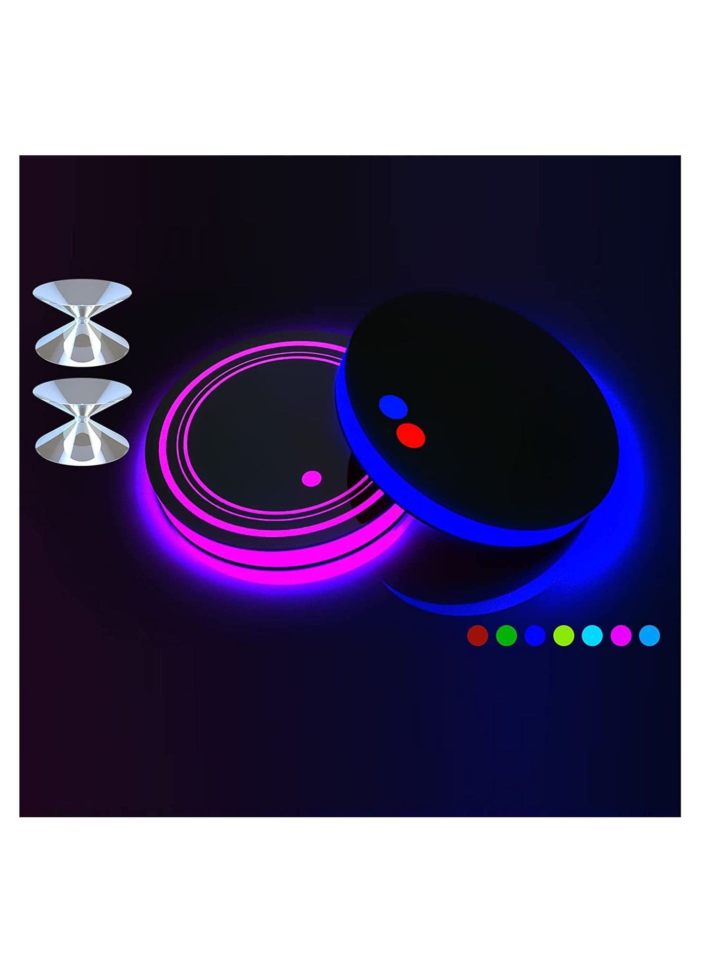 Universal Vehicle Light Up LED Cup Holder Lights Insert Coaster Ring for Two Button Control, Seven Color Variations Mat Luminescent Cup Pad Atmosphere Lamp Decoration Light 2Pcs