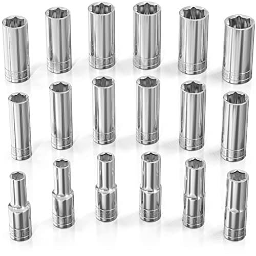 Olsa Tools Metric Deep Socket Set - 1/2-Inch Drive, 18pc - 6-Point Chrome Sockets from 10mm–27mm and No Skipped Sizes - Mechanic Deep Metric Socket Set - Professional Grade Long Sockets - Part: 1325
