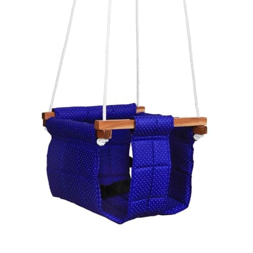 Ashish Swing for Baby and Kids - Indoor/Outdoor Jhula, Cradle for 8-36 Months, Height 114" Length 8.5"Cm, Cotton and Wood Material (Blue)