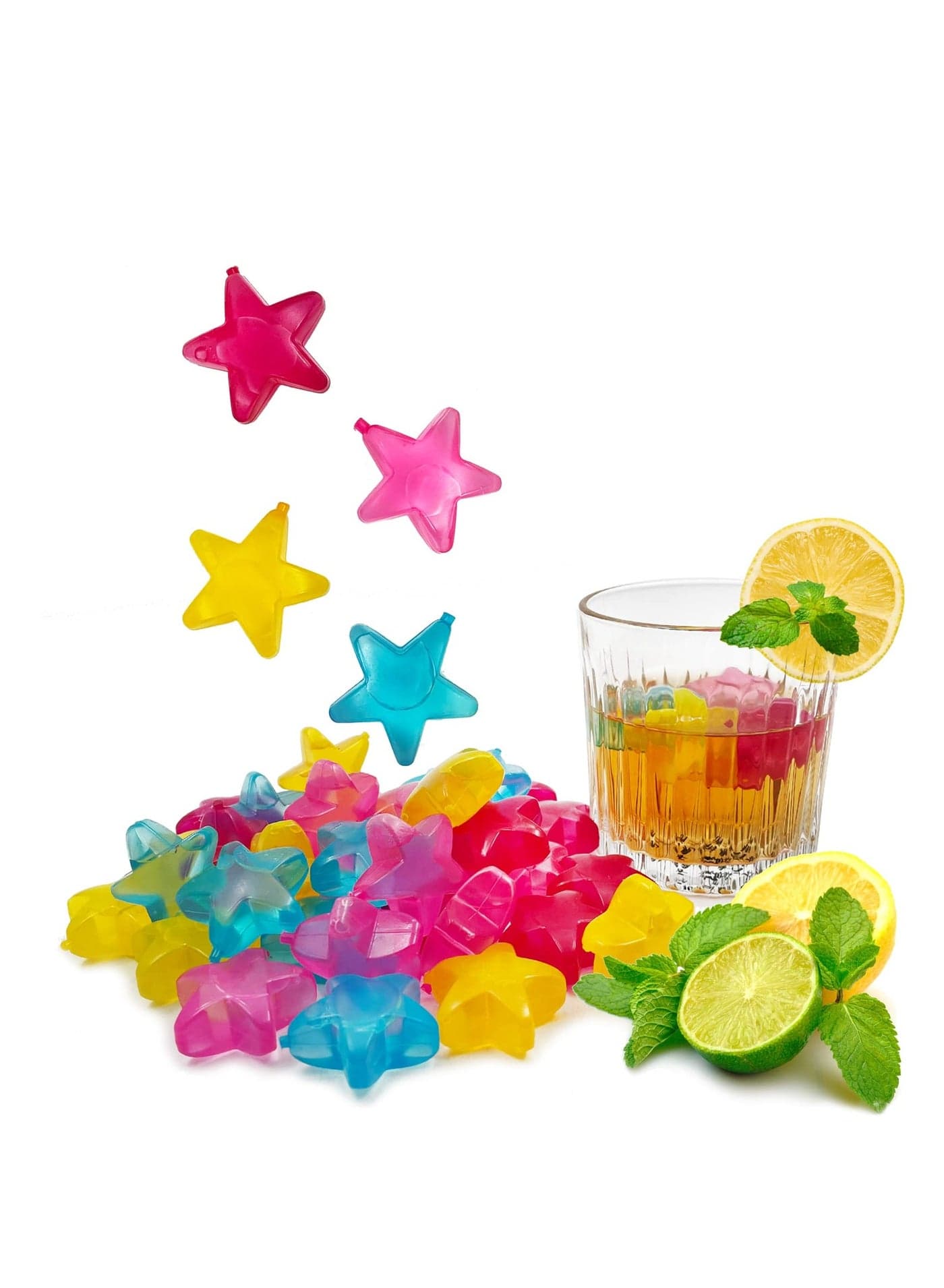 24 Pack Reusable Ice Cubes, Colorful Plastic Star Shape Ice Cubes for drinks, Coffee, Washable Refreezable BPA Free, Non-Melting