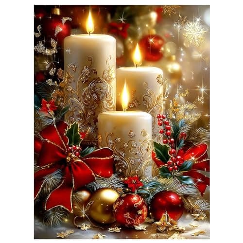 Reivworl Christmas Diamond Art Kits for Adults Candle Diamond Painting Kits Gem Art Kit for Gifts and Home Interior Decor 12x16 Inch