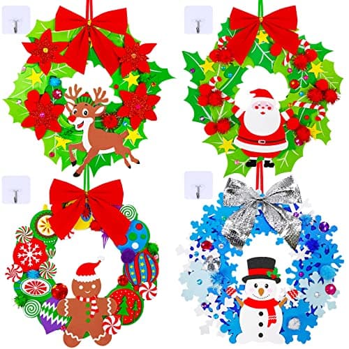 Winlyn 12 Sets Christmas Craft Kits Winter Crafts DIY 3D Christmas Wreath Ornaments Art Sets Santa Snowflake Snowman Reindeer Foam Stickers Arts and Crafts for Kids Holiday Home Classroom Activities