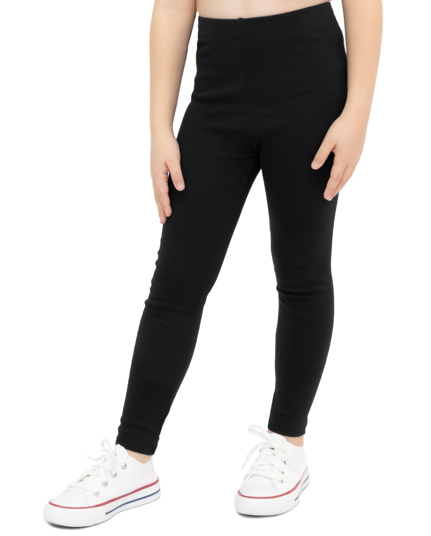 Lilax Girls' Basic Solid Full Length Cotton Soft Leggings (2T, Black)