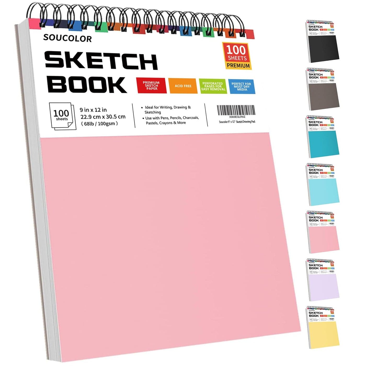 Soucolor Cute Sketchbook 9 x 12 for Women 1Pack 100 Sheets Spiral Notebook Drawing Pad Pastel Art Supplies for Artists Arts and Crafts Gifts Set for Adults