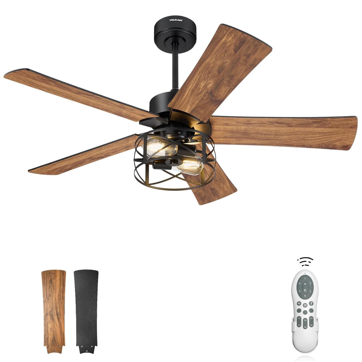 YOUKAIN Ceiling Fans with Lights 48 Inch Farmhouse Ceiling Fans with Lights and Remote 5Reversible Blades with Matte BlackWooden Finish 48YJ632BKW