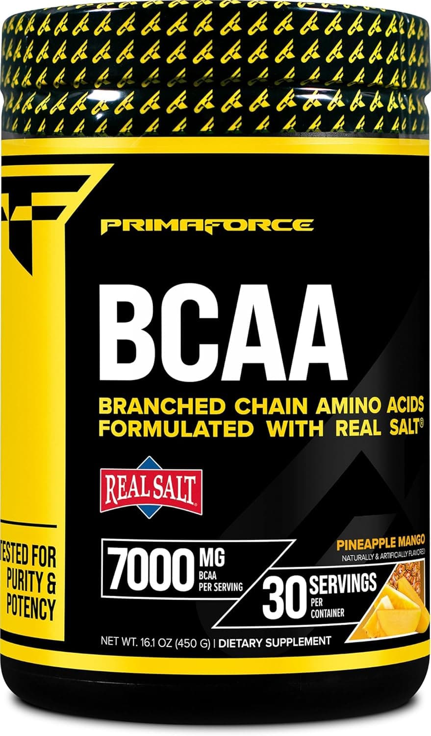 Primaforce BCAA Powder Pineapple Mango 30 Servings 7000MG 211 BCAAs PostWorkout Recovery Drink with Amino Acids and Real Salt for Men Women