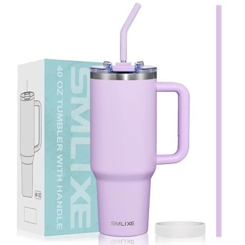 SMLIXE 40 oz Tumbler with Handle and Straw LidInsulated Reusable Stainless Steel Water Bottle Travel MugCupholder Friendly Double Wall Vacuum Sealed Cup Lavender Purple
