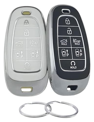 REPROTECTING TPU Key Fob Cover Compatible with 7 Buttons 2019-2023 Hyundai Sonata Nexo 2022 Hyundai Tucson 2022-2023 Palisade Santa Fe (Silver-White/Silver-Black)