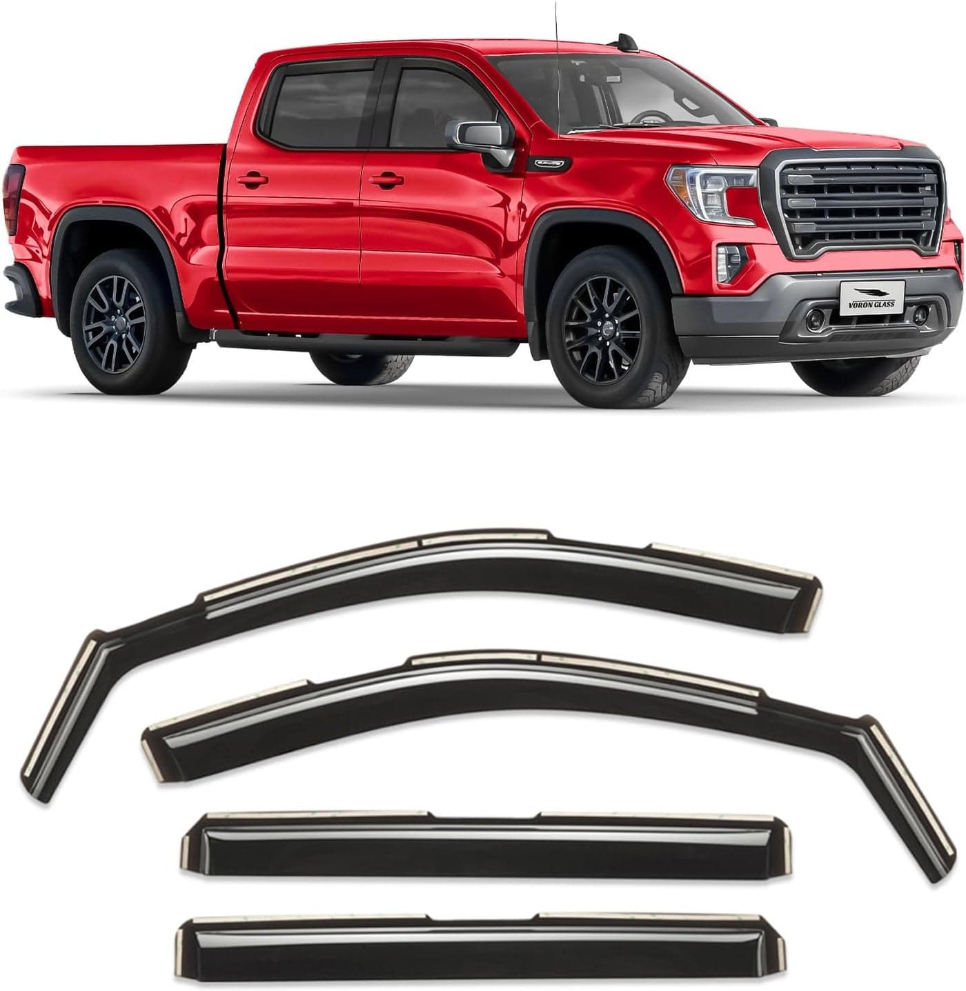 Voron Glass In-Channel Extra Durable Rain Guards for GMC Sierra 1500 (2019-2022) - 4 Piece Set