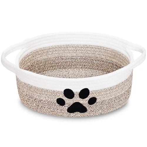 ABenkle Small Woven Basket with Handle Cute Dog Paw Baskets for Gifts Empty Decorative Rope Woven Storage Dog Toy Basket Nursery Baskets for Baby Shower 12 x 8 x 5