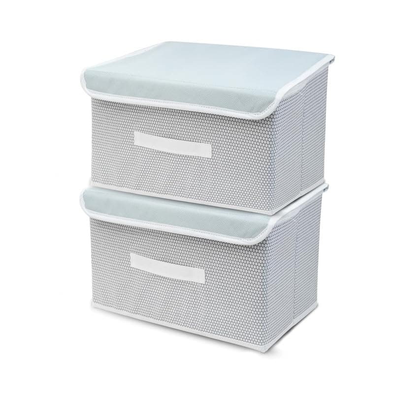 QUAIL NonWoven Large Size Storage Box Wardrobe Closet Organizer Foldable Stackable BasketBins With Lid And Handle Grey Pack of 2