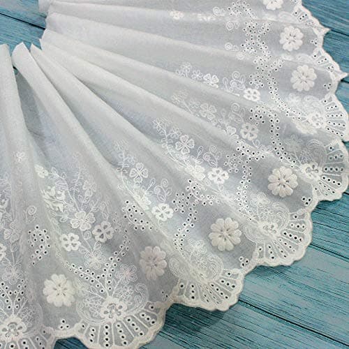 10 inches Width x 2 Yards Length Vintage Clover and Floral Embroidery Eyelet Cotton Fabric Trim