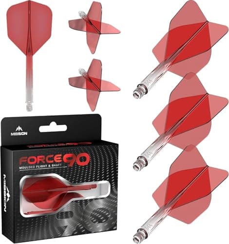 Mission Darts Force 90 | Integrated Precision Moulded Dart Flight and Shaft System, Pack of 3 Professional Durable Combined Dart Flights and Stems | Standard No.6 (Red Gradient, Tweenie).