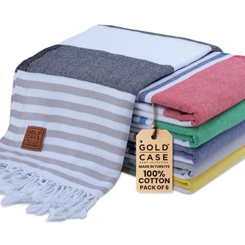 Gold CASE Turkish Beach Towel Set of 6 – 100% Cotton Large Bath Towels 70 x 38'' – LYCIA Oversized, Quick Dry & Sand Free Beach Towel – Lightweight Turkish Towels Set - Multicolor-2