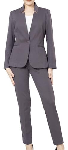 Marycrafts Women's Professional Stand Up Collar Blazer Pant Suits 2 Piece Set Business 0 Gray