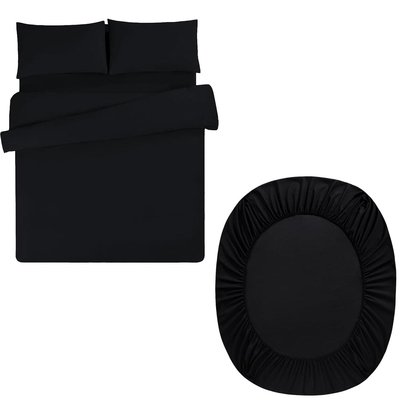 Aisbo Double Duvet Set with Sheet Black 4 Pieces Microfiber Bedding Set for Double Bed Includes Duvet Cover Fitted Sheet and Pillowcases