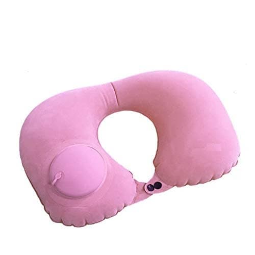 HEBEZON Automatic Push Button Inflatable Type Comfortable Travel Backpack Pillow UShaped Air Pillow for Outdoor Travelling and Picnic Neck Rest Pillow Velvet Neck Pillow Finger Pink