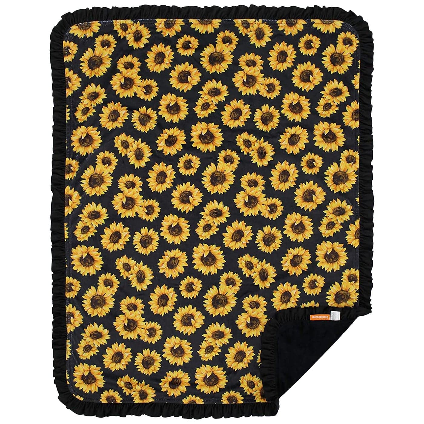 Dear Baby Gear Reversible Baby Blankets Soft Nursery Blanket for Newborn Toddler Blankey Throw Blanket for Boys Girls Infant Blankets 43x33 Yellow Sunflowers on Black wBlack Ruffle