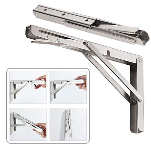 CLT 18'' Folding Shelf Brackets Max. Load 440 lb, Heavy Duty Stainless Steel DIY Wall Mounted Shelf Bracket Space Saving for Table Work Bench, Pack of 2