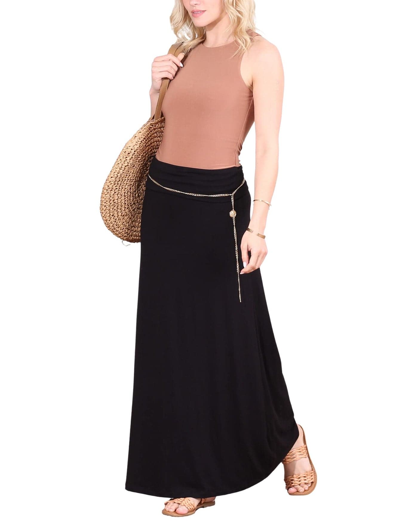Popana Womens Long Maxi Skirt Casual Convertible Sundress Plus Size Made in USA Black XL