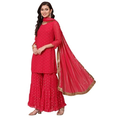 Rangriti Women Polyester Printed Suit Set (RSKASSORTED15955_Pink_S)